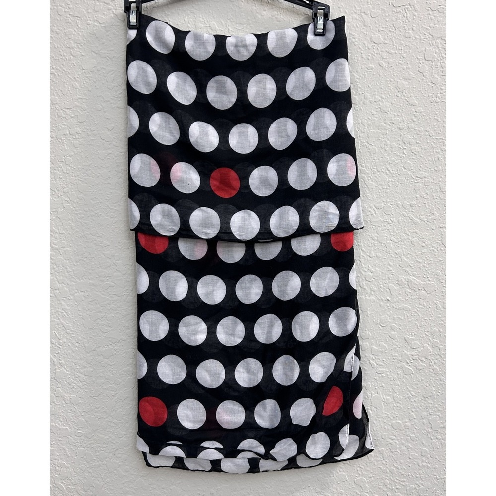 Vintage 2000s/ Y2K Unisex Black Polka Dot Red Scarf‎ Lightweight